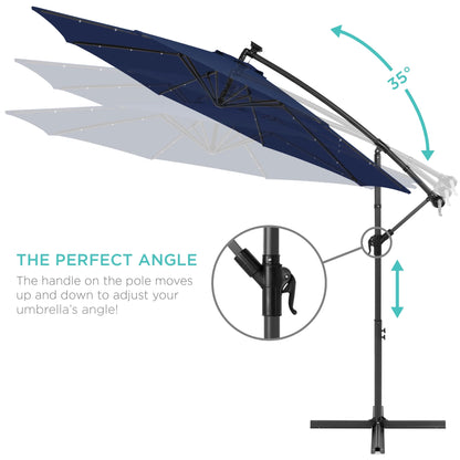 Best Choice Products 10ft Solar LED Offset Hanging Outdoor Market Patio Umbrella w/Adjustable Tilt - Navy Blue