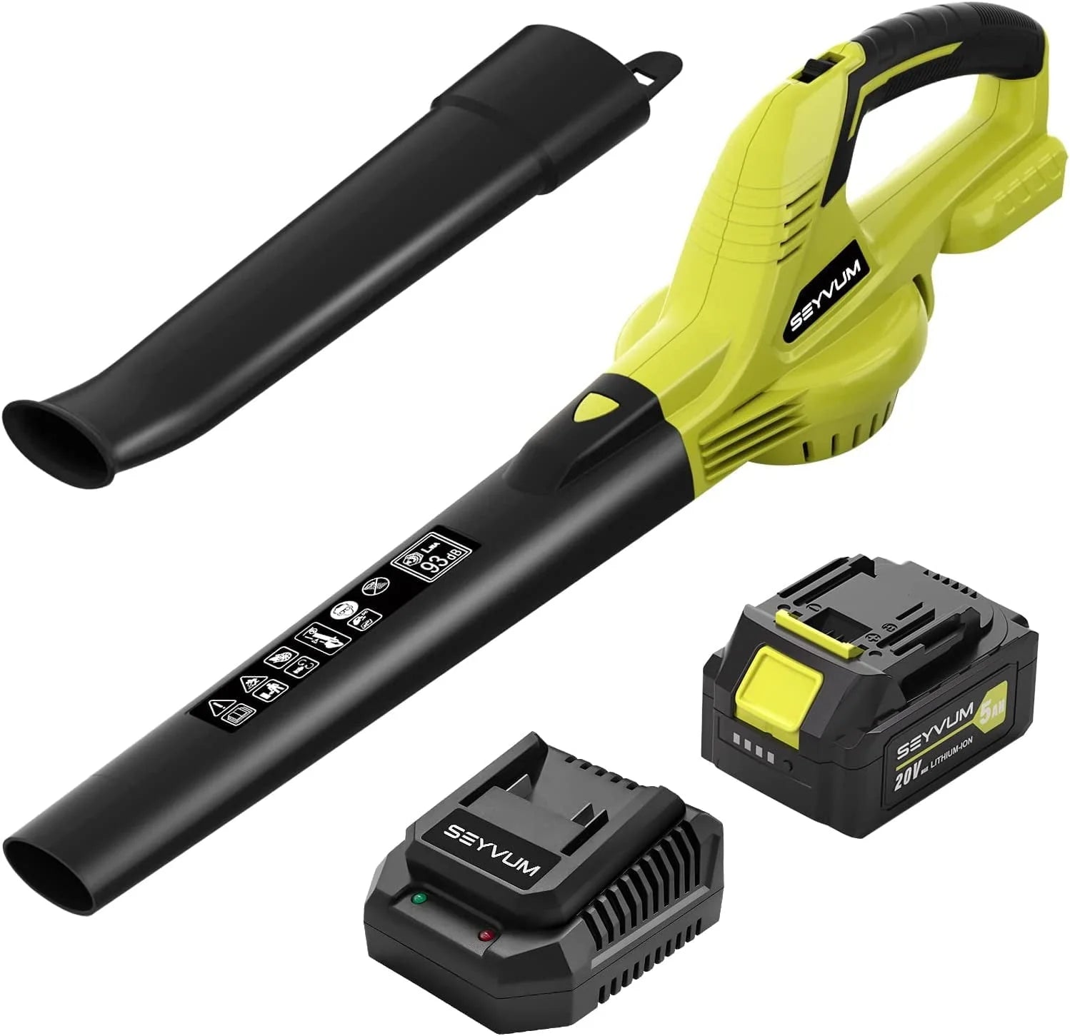 Leaf Blower, SEYVUM 20V 5.0 Ah Battery Cordless Leaf Blower, 2 Speed Electric Leaf Cleaner for Lawn Care, 320CFM 150MPH Blower for Patio, Garden, Cars & Depot, Fast Charger Included