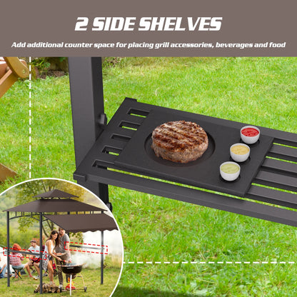 Magic Union 8'X8' Grill Gazebo Canopy - Heavy Duty Steel Frame, Double Tiered Grill Canopy for Outdoor Grill W/Shelves, Ceiling Hooks and Ground Stakes, Patio Canopy Tent BBQ Gazebo for Backyard