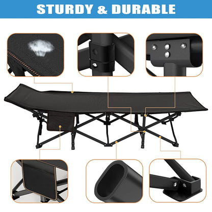 MOPHOTO 75" Adult Camping Cot Folding Cot, Portable Heavy Duty Sleeping Bed with Pad, Outdoor Patio Folding Lounge Chair