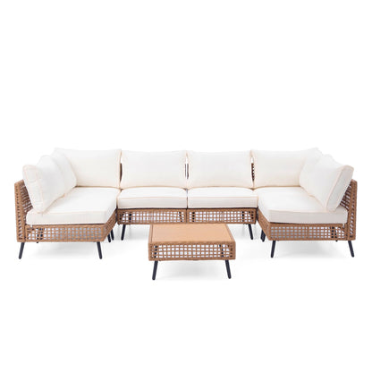 LAUSAINT HOME 7 Pieces Patio Furniture Set, Outdoor Wicker Conversation Sectional Set with Beige Cushions