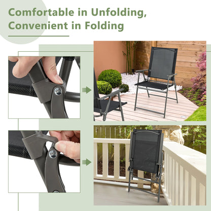 Costway 4pcs Patio Folding Portable Dining Chairs Metal Frame Armrests Garden Black