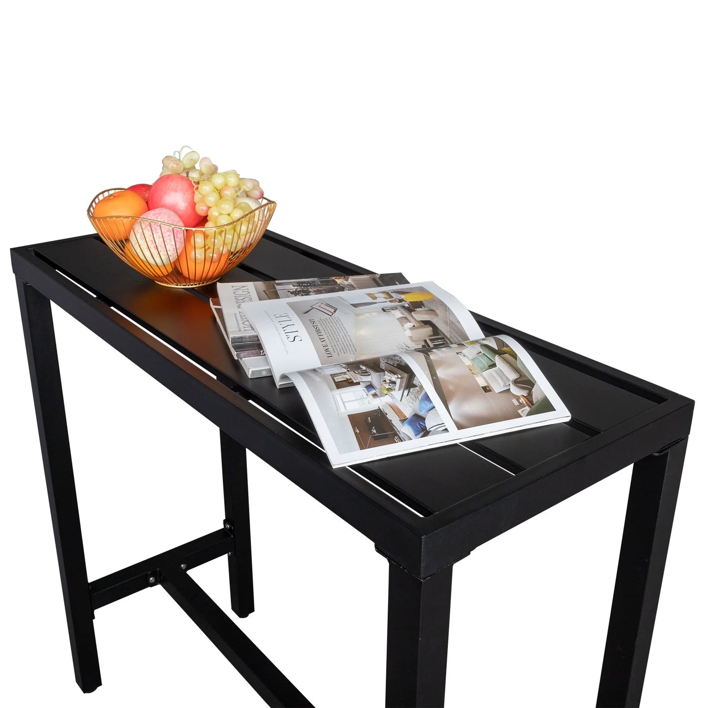 UBesGoo Outdoor Iron Bar Table, 40'' Rectangle Patio Counter Height Console Table, Metal Console Table for Grill, Black