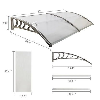 Ktaxon 35.4"X77" Door Awning Polycarbonate Patio Cover Silver & Gray Bracket