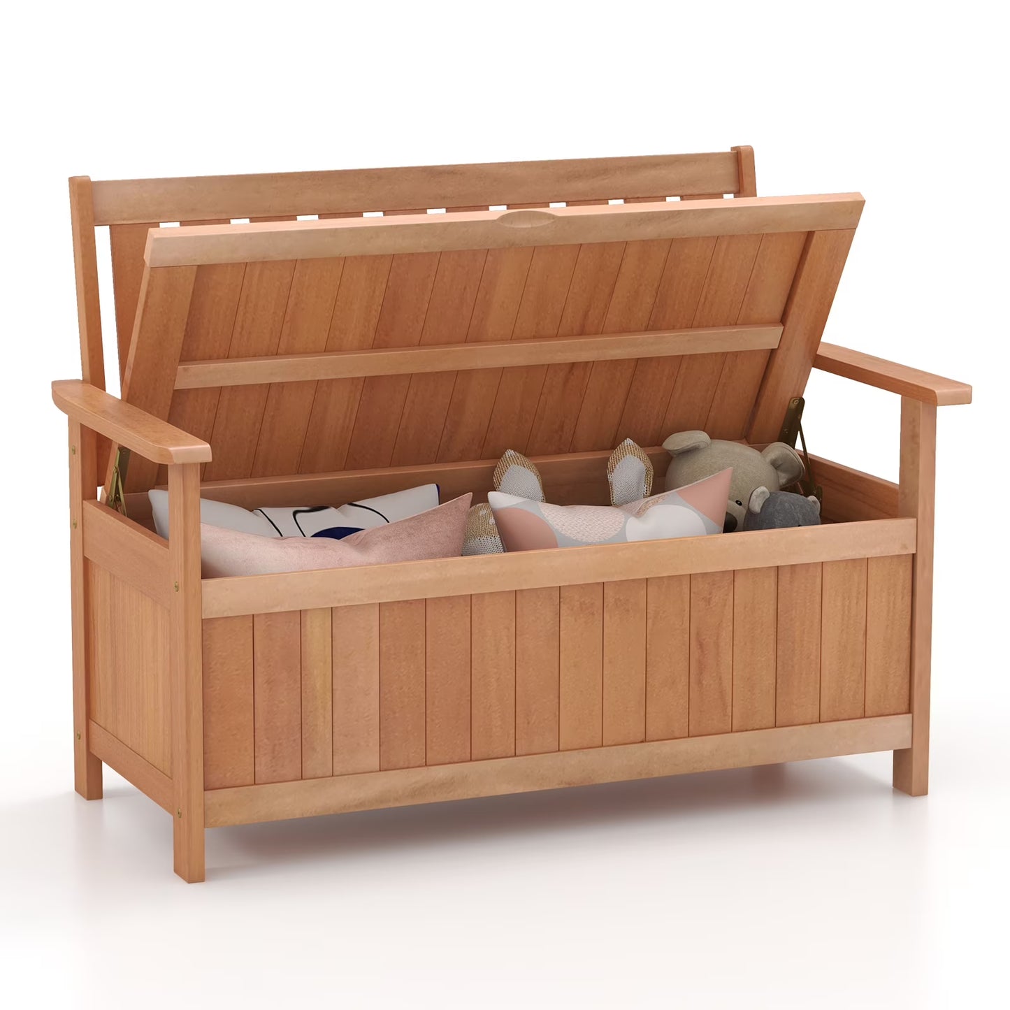 Gymax 48'' Storage Bench Wood Loveseat w/Slatted Backrest for Backyard Patio