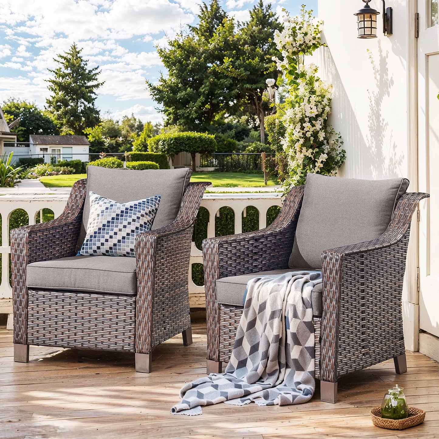 Bellefurn Outdoor Wicker Patio Chairs Set of 2 with Side Table,All-Weather Wicker Rattan Chairs Patio Furniture Chairs for Porch Balcony Backyard Yard Deck