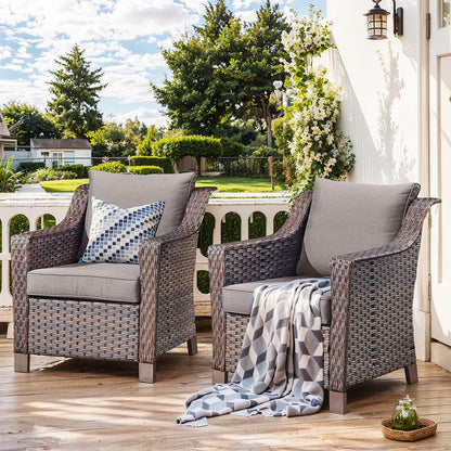 Bellefurn Outdoor Wicker Patio Chairs Set of 2 with Side Table,All-Weather Wicker Rattan Chairs Patio Furniture Chairs for Porch Balcony Backyard Yard Deck