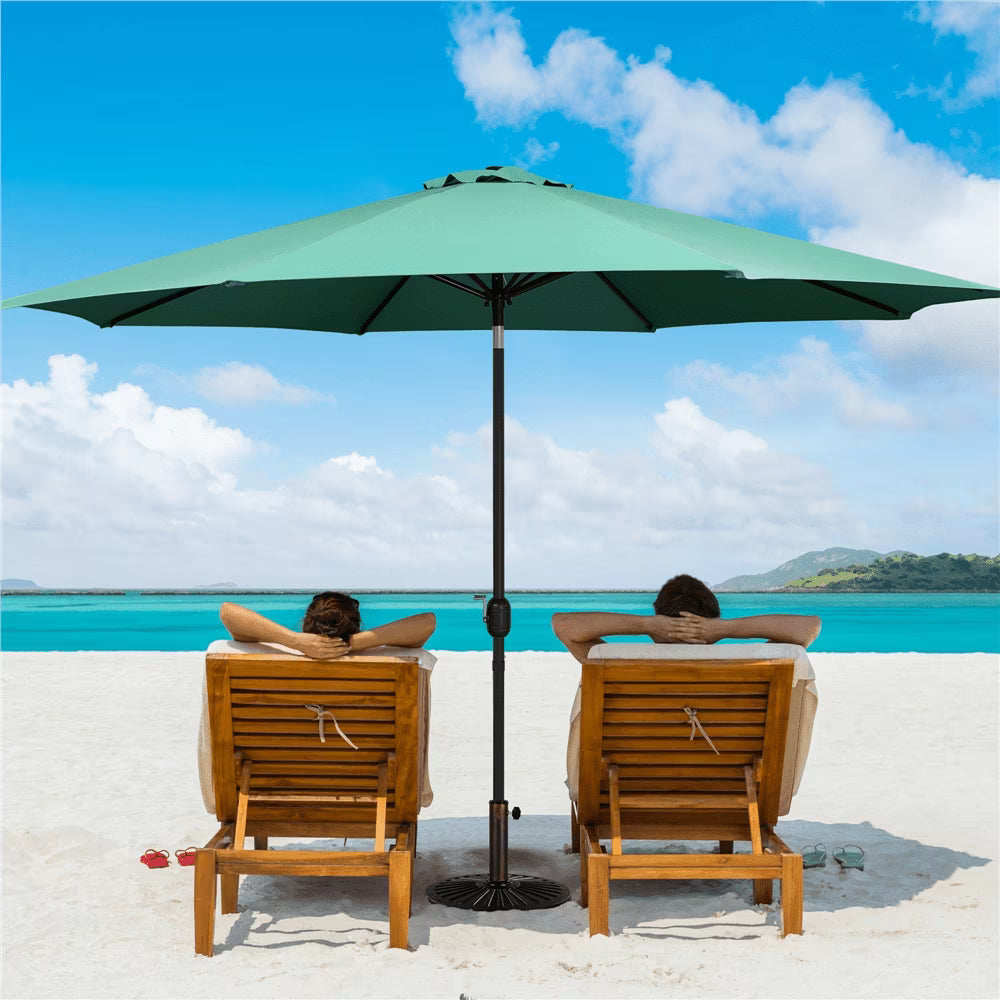 Yaheetech 11FT Patio Umbrella 8 Ribs Market Umbrella + 30lbs 18'' Round Patio Base Stand for Outdoor, Red