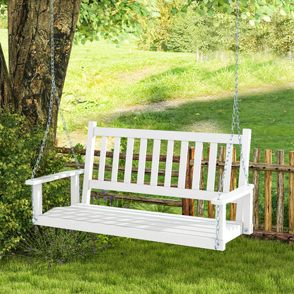 Costway 3-Person Wooden Outdoor Porch Swing Heavy Duty Patio Hanging Bench Chair White