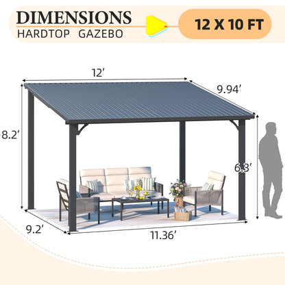 AECOJOY 10' x 12' Hardtop Gazebo, Heavy Duty Outdoor Gazebo with Galvanized Steel Sloping Roof, All Weatherproof Metal Gazebo Featuring Vertical Stripes for Patio, Backyard, and Lawns