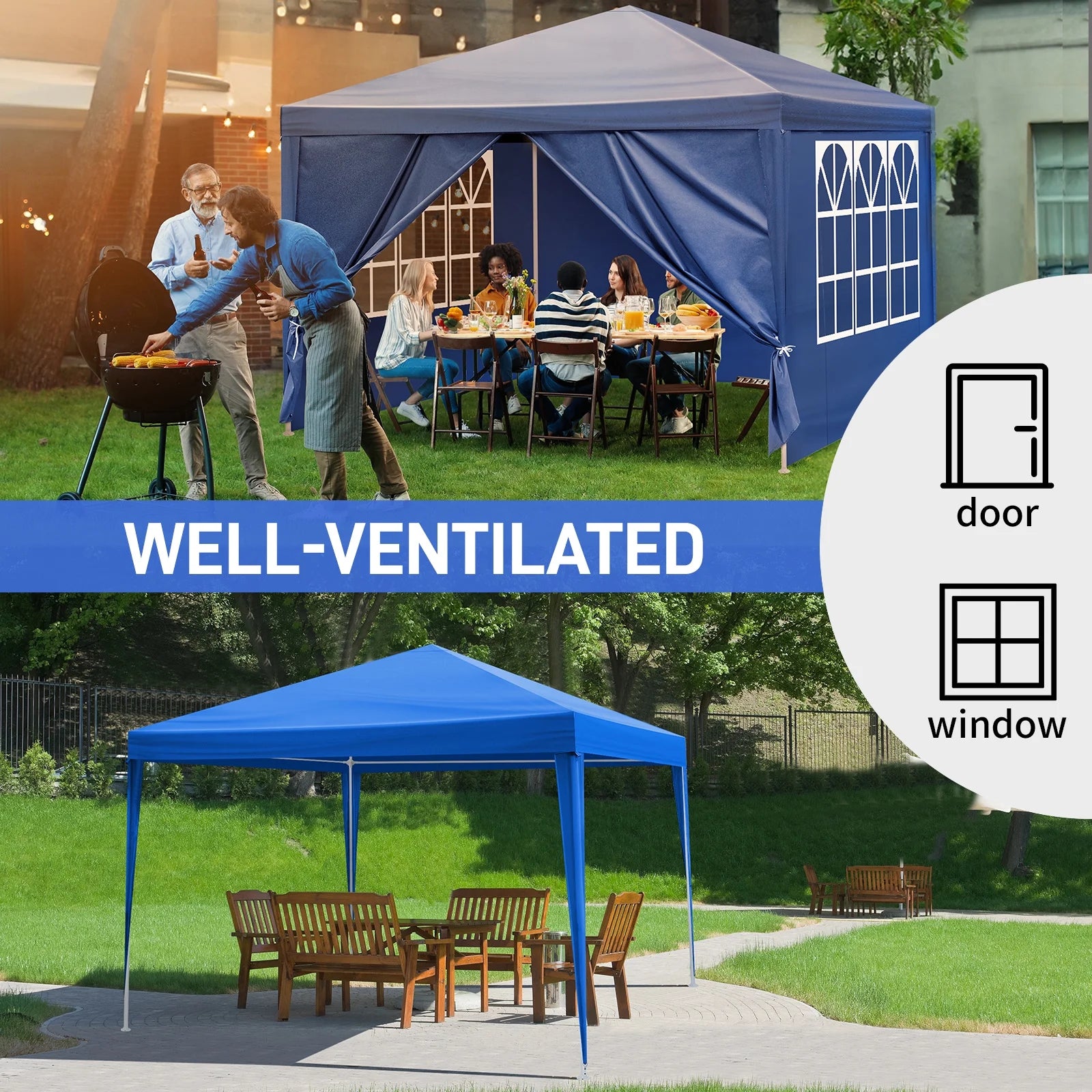 GVN 10'x10' Outdoor Canopy, Gazebo Waterproof Outdoor Canopy Patio Tent Party Tent for Wedding BBQ Cater, UV Resistant Waterproof Canopy Tent for Outdoor Events, Patio Backyard, Blue