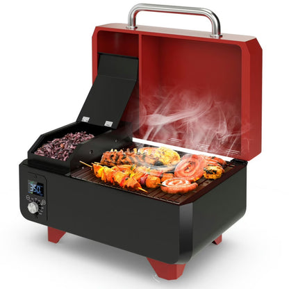 Aimee Lii Outdoor Portable Tabletop Pellet Grill and Smoker with Digital Control System for BBQ, BBQ Grill for Outdoor Cooking Kitchen, Garden and Patio Backyard Barbecue-Red