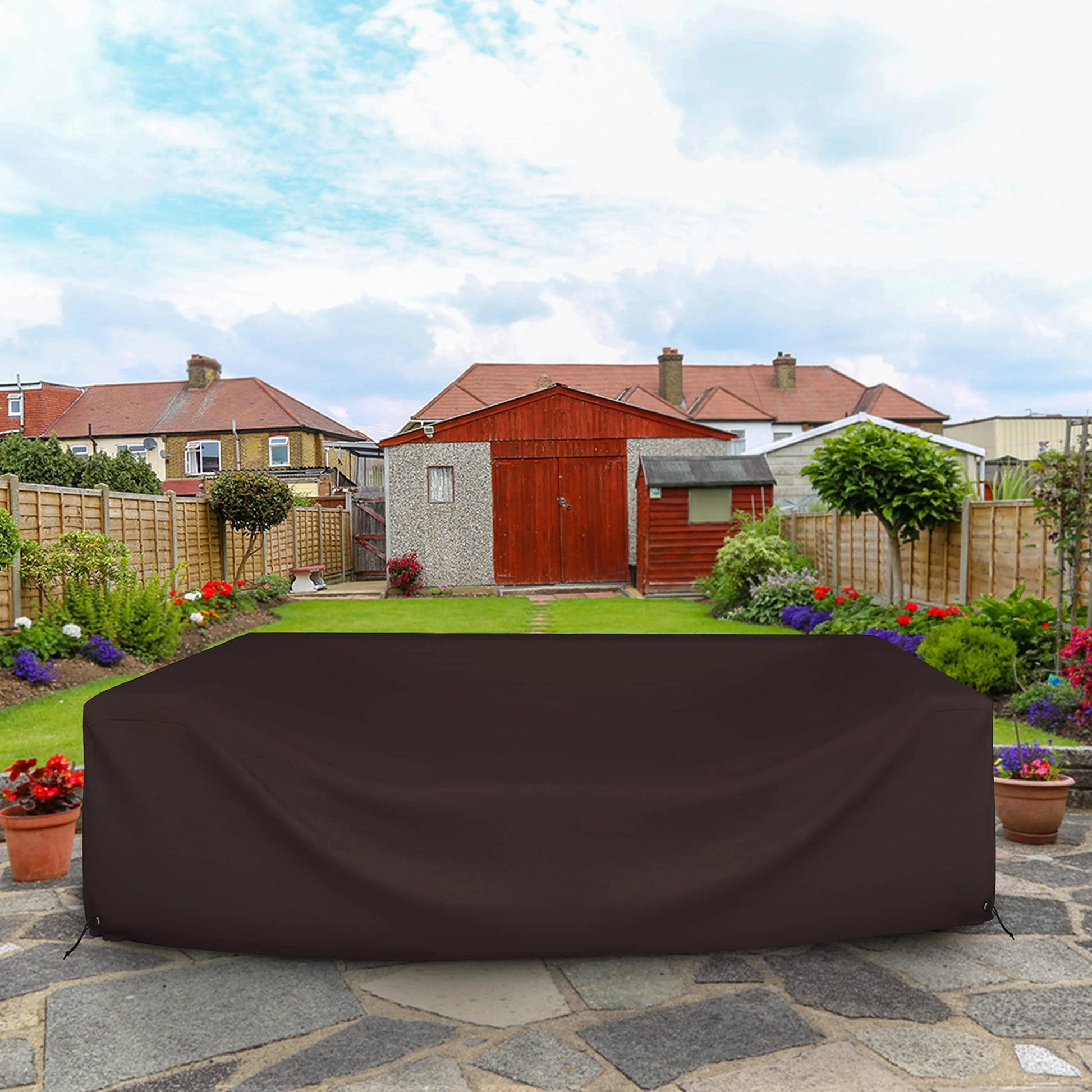 Covers & all Sectional Sofa Cover, Heavy duty 18 Oz Waterproof UV & Weather resistant, Outdoor Patio Couch Furniture Protector with Air Pockets & Drawstrings (83"L x 52"W x 29"H, Coffee)
