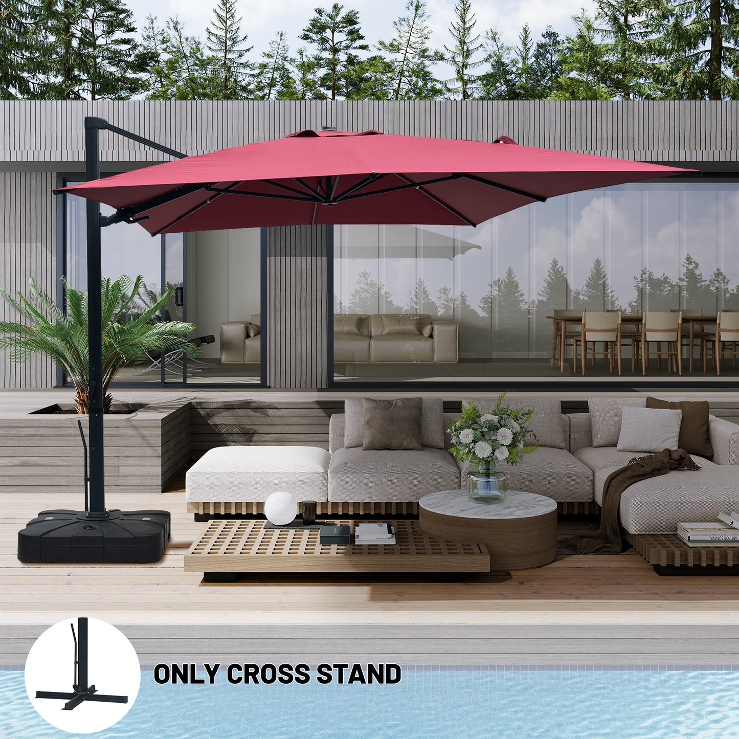 Boyel Living 10 x 13 FT Rectangle Patio Offset Umbrella Outdoor Large Cantilever Umbrella Heavy Duty Sun Umbrella, Gray(Without Base)
