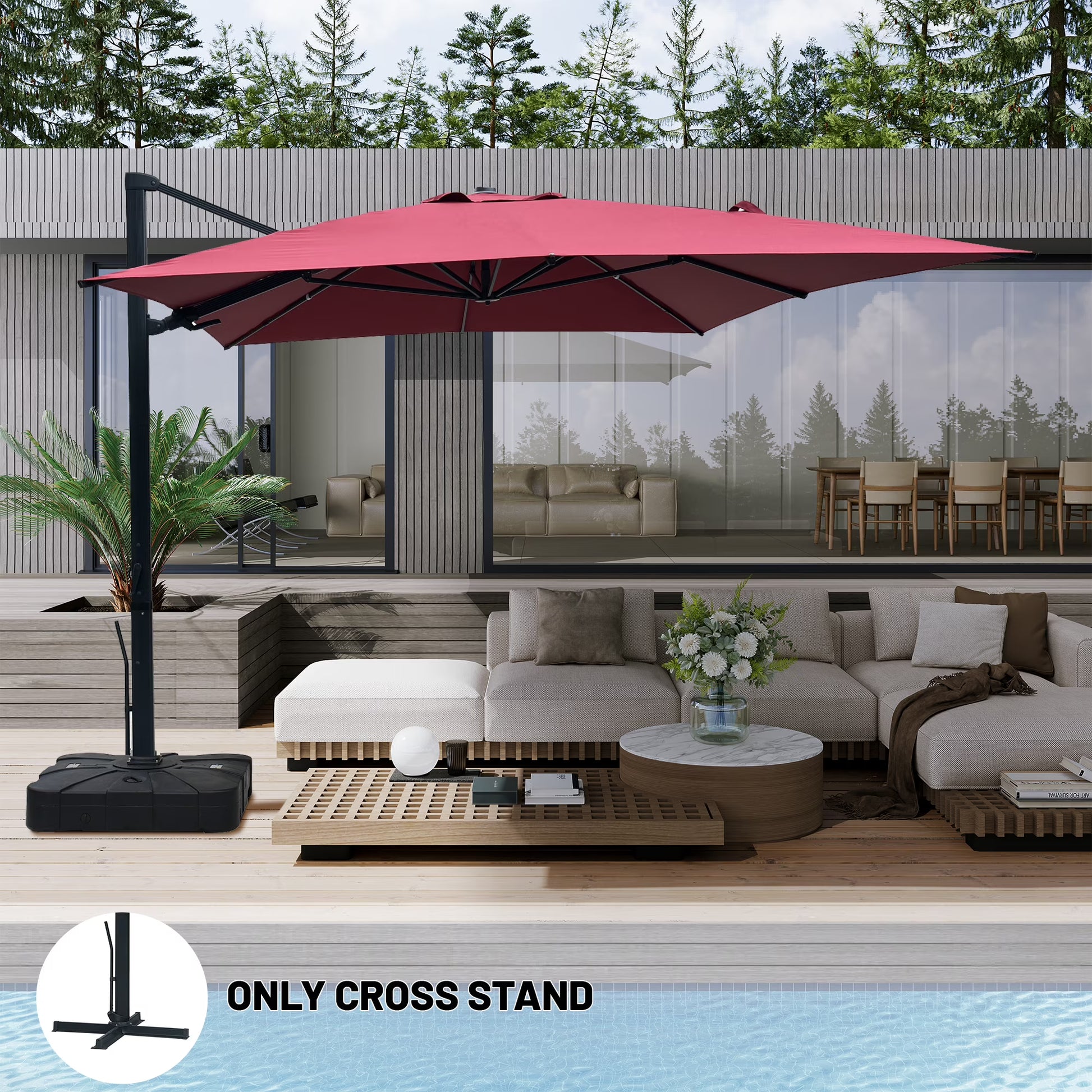 Boyel Living 10 x 13 FT Rectangle Patio Offset Umbrella Outdoor Large Cantilever Umbrella Heavy Duty Sun Umbrella, Gray(Without Base)