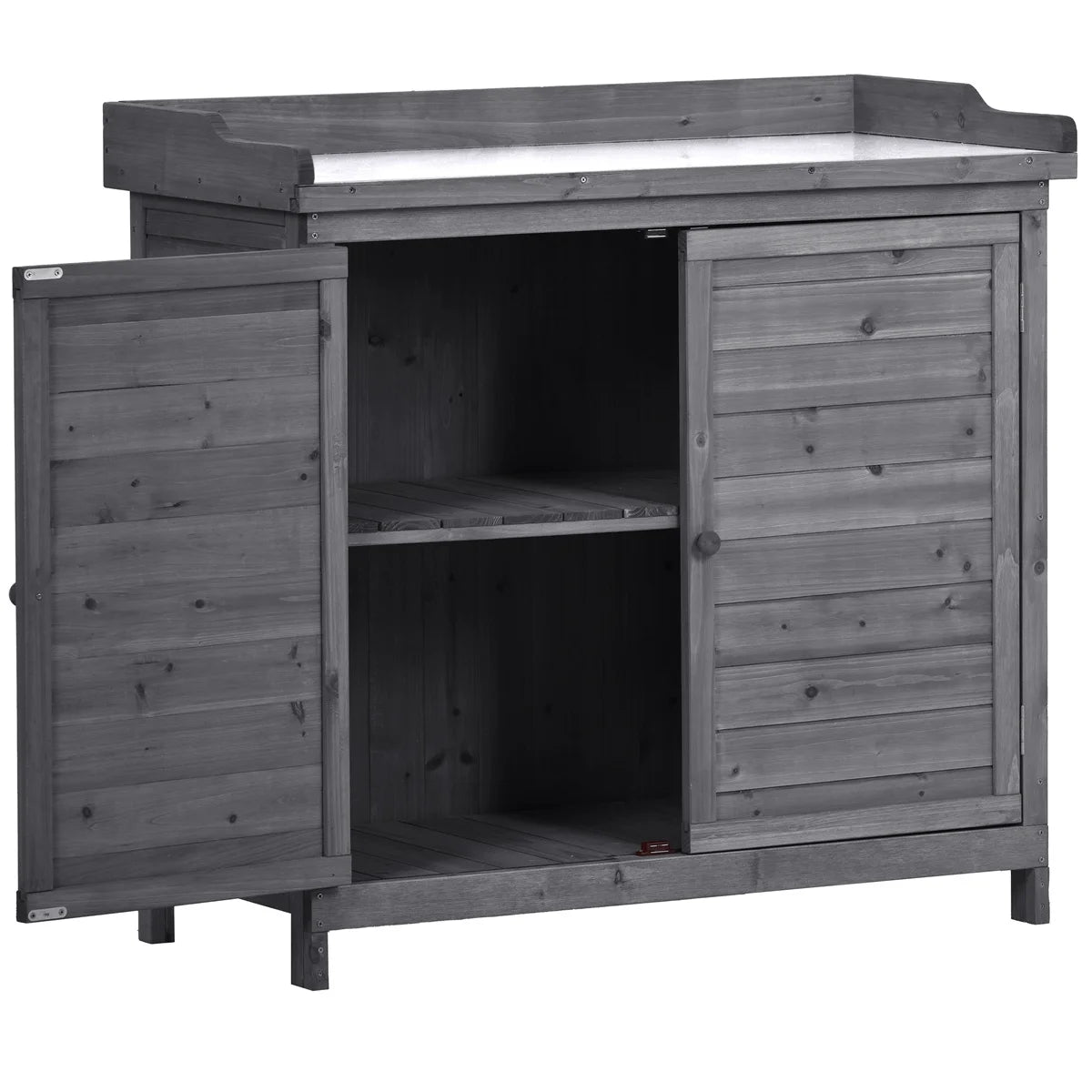 Potting Bench Table, Wooden Patio Workstation Storage Cabinet Garden Shed with 2-Tier Shelves & Side Hook, Outdoor Potting Bench Work Bench for Backyard Courtyards, 39''Lx19.1''Wx37.4''H, Orange