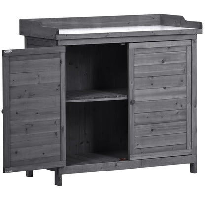 Potting Bench Table, Wooden Patio Workstation Storage Cabinet Garden Shed with 2-Tier Shelves & Side Hook, Outdoor Potting Bench Work Bench for Backyard Courtyards, 39''Lx19.1''Wx37.4''H, Orange