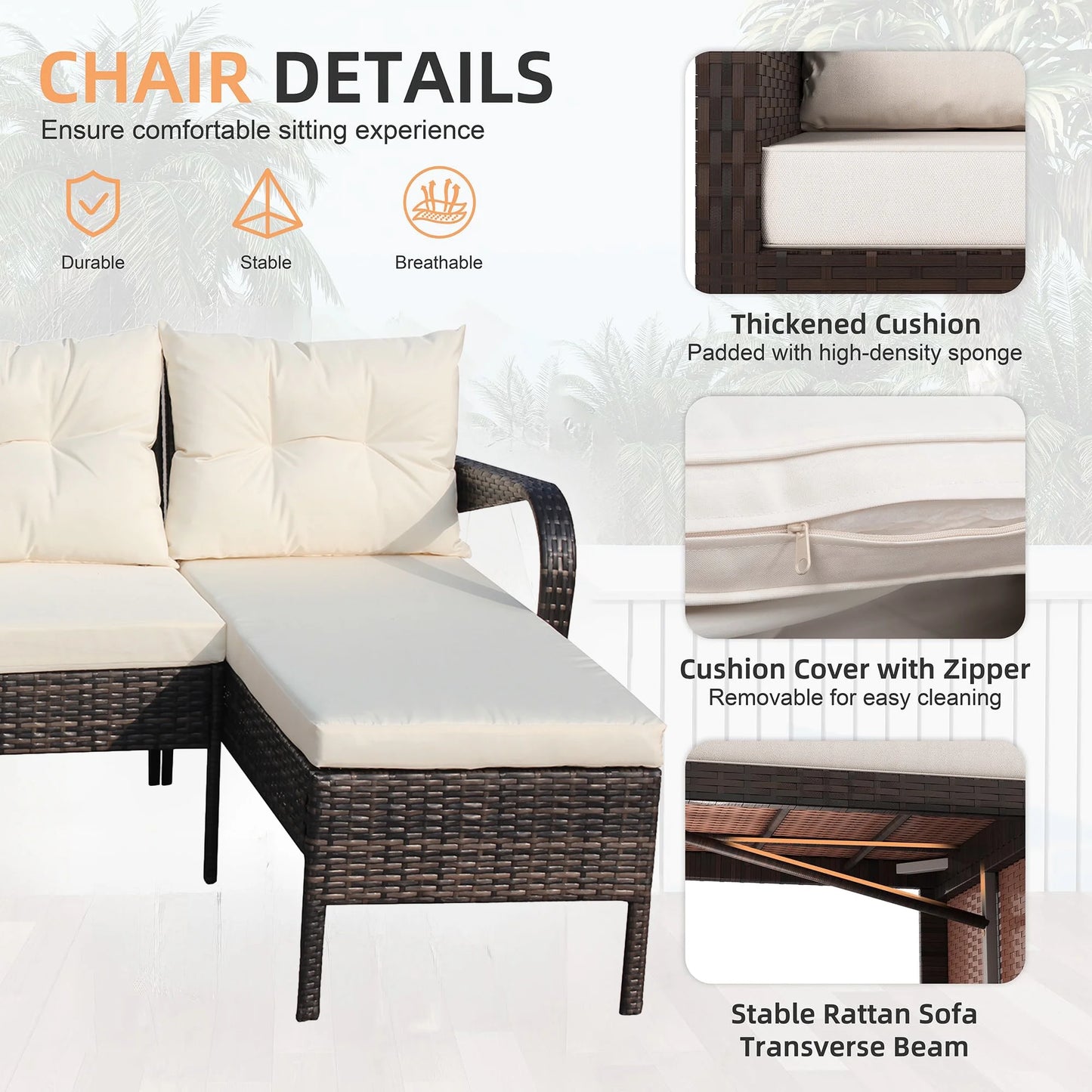 Tappio 4-Seat Patio Furniture Sets All Weather Outdoor Sectional Patio Sofa Manual Weaving Wicker Rattan Patio Seating Sofas with Cushion