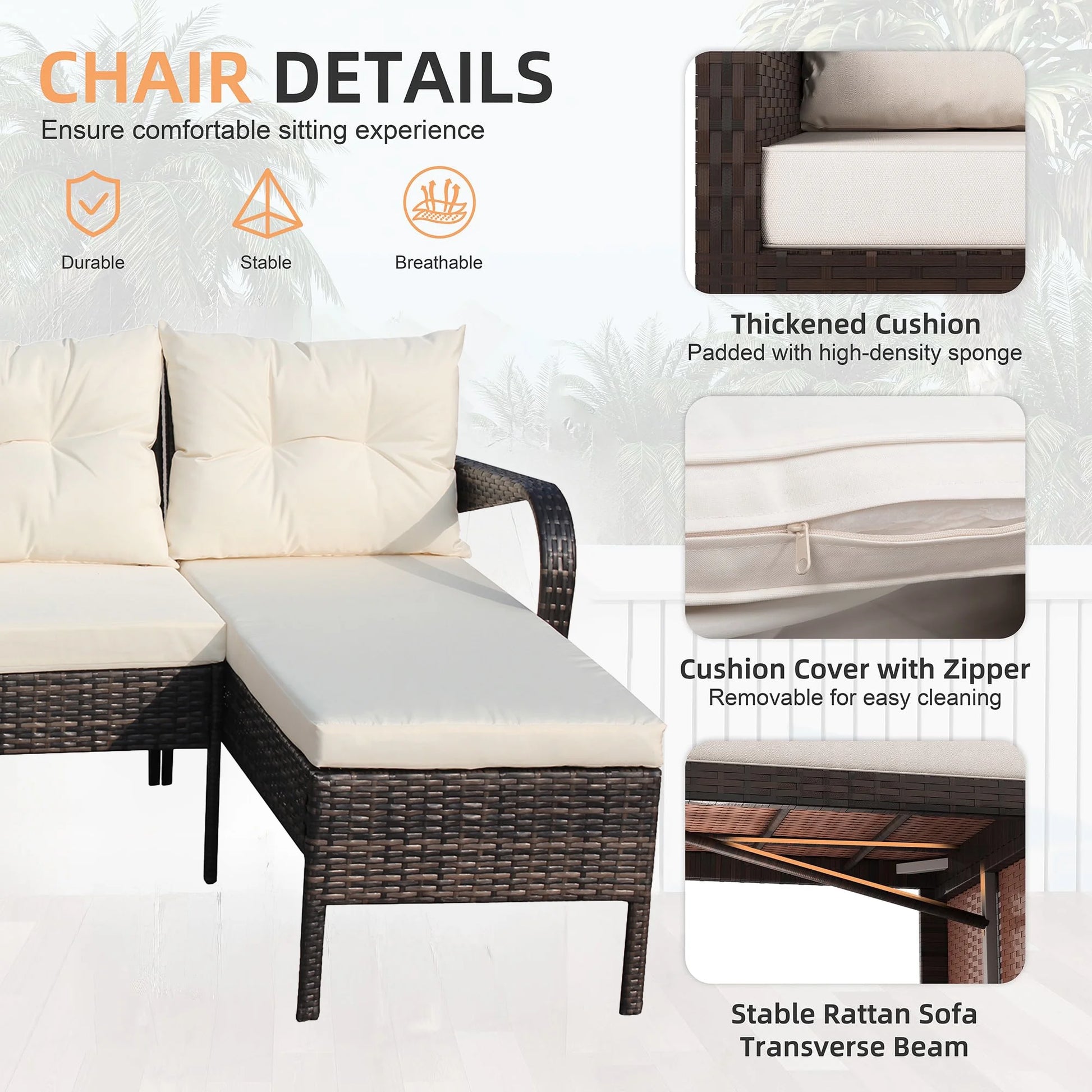 Tappio 4-Seat Patio Furniture Sets All Weather Outdoor Sectional Patio Sofa Manual Weaving Wicker Rattan Patio Seating Sofas with Cushion