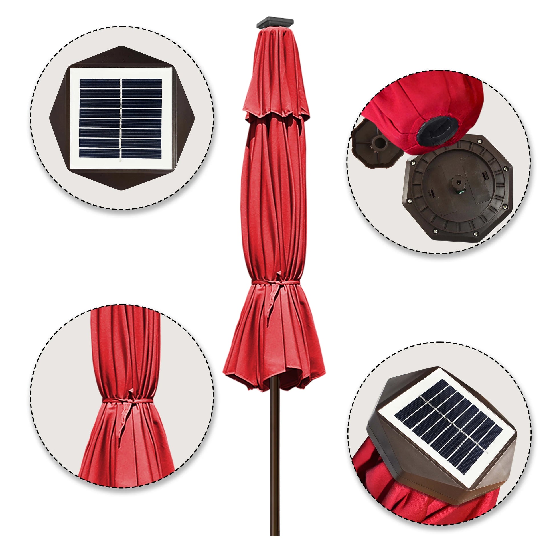 EliteShade Sunbrella Solar Umbrellas 9ft Market Umbrella with 80 LED Lights Patio Umbrellas Outdoor Table Umbrella with Ventilation and 5 Years Non-Fading Top,Ruby