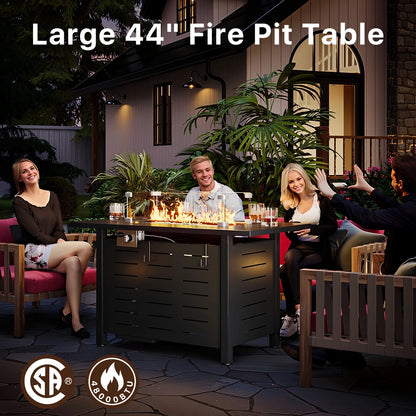 Sunmthink 44" Propane Fire Pit Table, 50,000 BTU Auto Ignition Steel Gas Fire Pit with Removable Lid & Waterproof Cover for Patio, Backyard, Black
