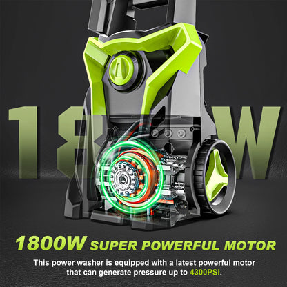 Gisam Electric High Pressure Washer, 4300 PSI 2.5 GPM, with 4 Quick Connect Nozzles, Foam Can, for Cars/Fences/Driveways/Patios/Home Cleaning