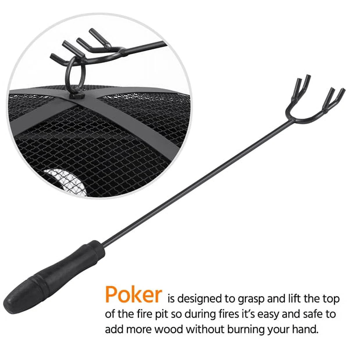 SMILE MART Iron Fire Pit Set Heating Equipment Camping Fire Bowl with Poker Mesh Cover for BBQ Backyard Patio Outdoor Fireplace Black