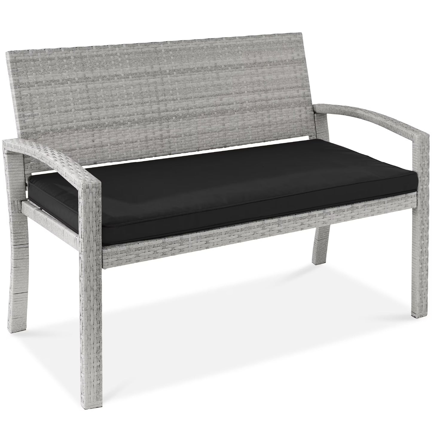 Best Choice Products 2-Person Outdoor Wicker Bench Garden Patio Porch Furniture w/700lb Capacity - Gray/Navy
