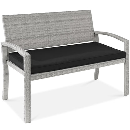 Best Choice Products 2-Person Outdoor Wicker Bench Garden Patio Porch Furniture w/700lb Capacity - Gray/Navy