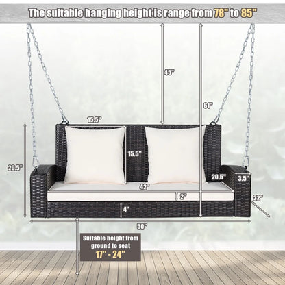 Topcobe 2-Person Patio Rattan Porch Swing with Cushions, Outdoor Patio Furniture, White