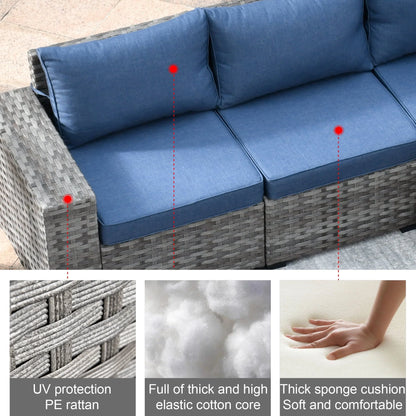Ovios 6 Piece Outdoor Furniture All Weather Wicker Patio Conversation Sectional Couch with 7.68" Armrest for Garden Backyard