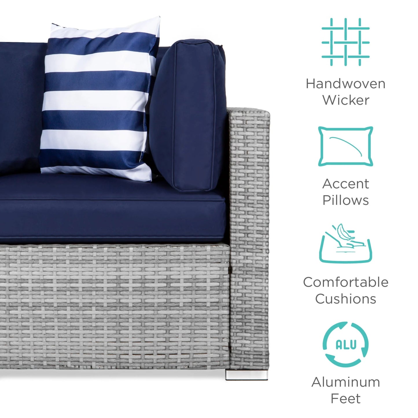 Best Choice Products 7-Piece Modular Outdoor Wicker Patio Conversation Furniture Set Sectional Sofa - Gray/Navy
