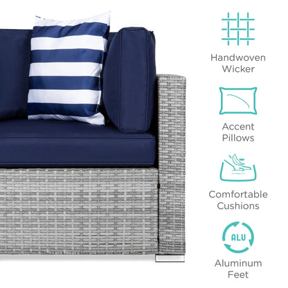 Best Choice Products 7-Piece Modular Outdoor Wicker Patio Conversation Furniture Set Sectional Sofa - Gray/Navy