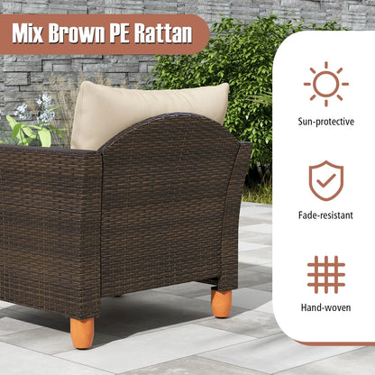 Costway 3PCS Patio Wicker Rattan Sofa Set Furniture Outdoor Acacia Wood Conversation Brown