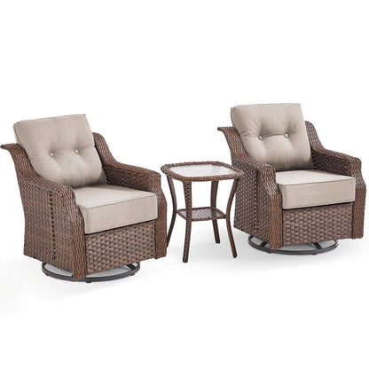 Bellefurn Outdoor Patio Furniture Set,Swivel Rocker Patio Chairs with 6" Thick Cushion and Side Table,Rattan Outdoor Conversation Set for Porch,Deck,Yard