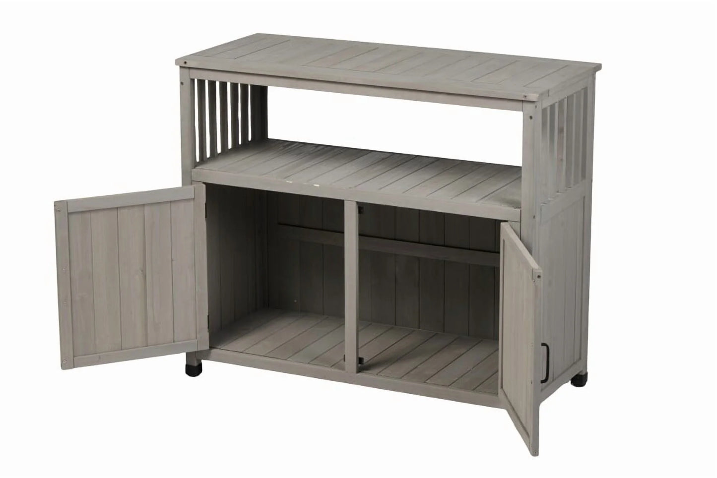 Outdoor Storage Cabinet, Patio Bar Table with Two Doors and Shelves, Wooden Patio Bar Table Set with Storage, Buffet Cabinet Sideboard for Outdoor and Indoor, Gray