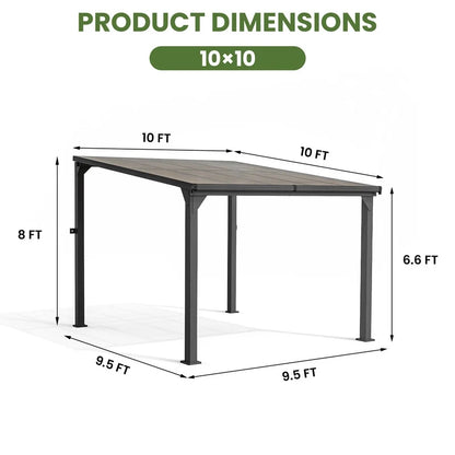 10 ft.10 ft. Hardtop Outdoor Gazebo Pergola Aluminum Framed with Sloping Pitched Roof for Garden, Patio