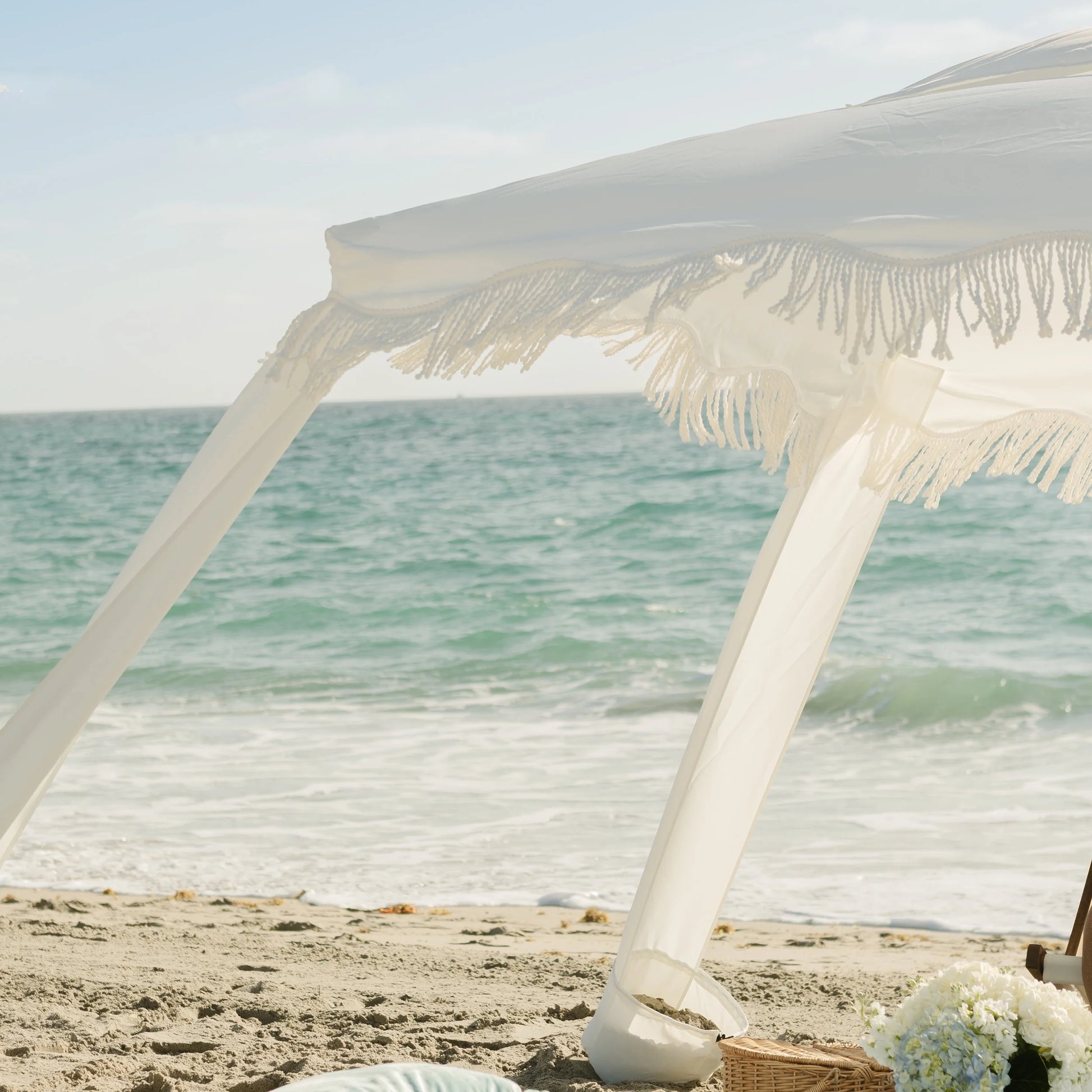 AMMSUN 6'×6' Boho Beach Cabana Tent Canopy with Tassels Fringe UPF50+ Outdoor for Beach Patio,White