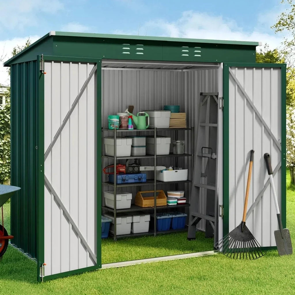 8x6 ft Outdoor Storage Shed on Sale, Sheds & Outdoor Storage with Lockable Doors, Metal Garden Shed by Durable Galvanized Steel for Patio, Lawn - Dark Gray