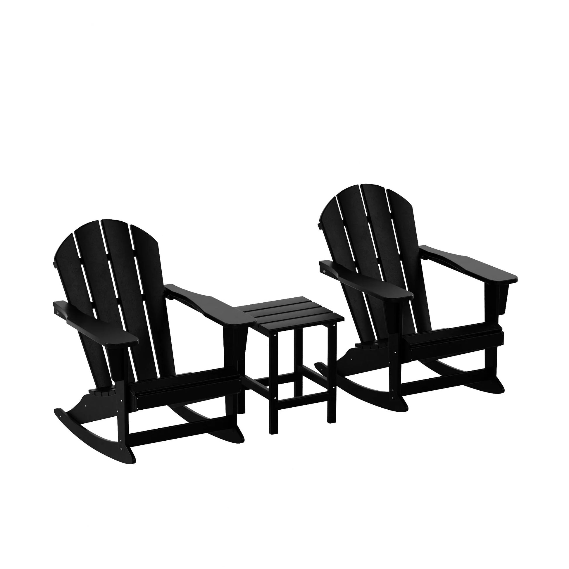 WestinTrends Malibu 3 Piece Outdoor Rocking Chair Set, All Weather Poly Lumber Porch Patio Adirondack Rocking Chair Set of 2 with Side Table, Black