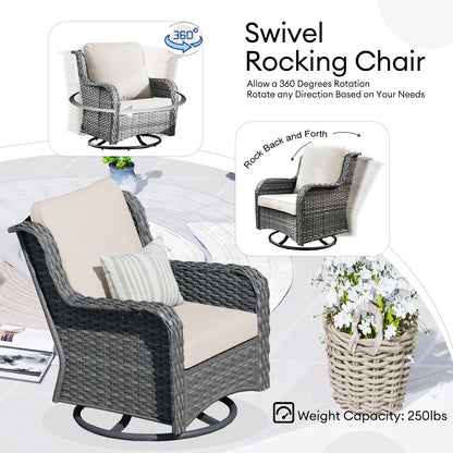 Ovios 8-Piece Wicker Outdoor Sectional Patio Set with Swivel Chairs and Loveseat, Gray