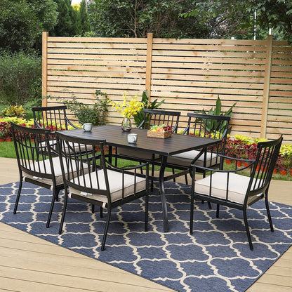 MF Studio 7-Piece Outdoor Dining Set Metal Patio Furniture with 6 PCS Cushioned Armchairs& 1 PC Rectangle Table, Black