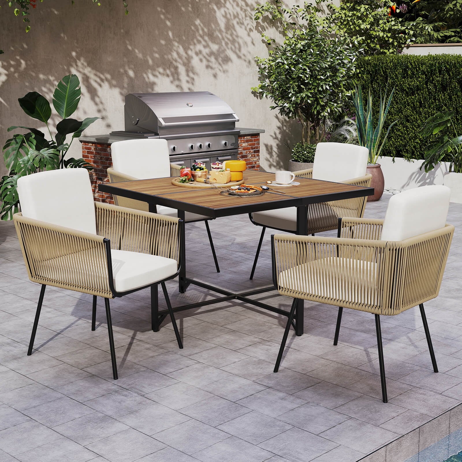 Costway 5 Pieces Patio Dining Set Outdoor Rectangular Table and Chairs Furniture Set