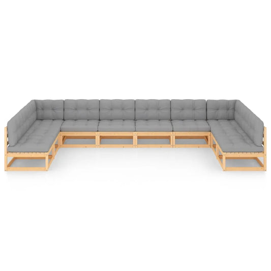 vidaXL 10 Piece Patio Lounge Set with Cushions Solid Wood Pine