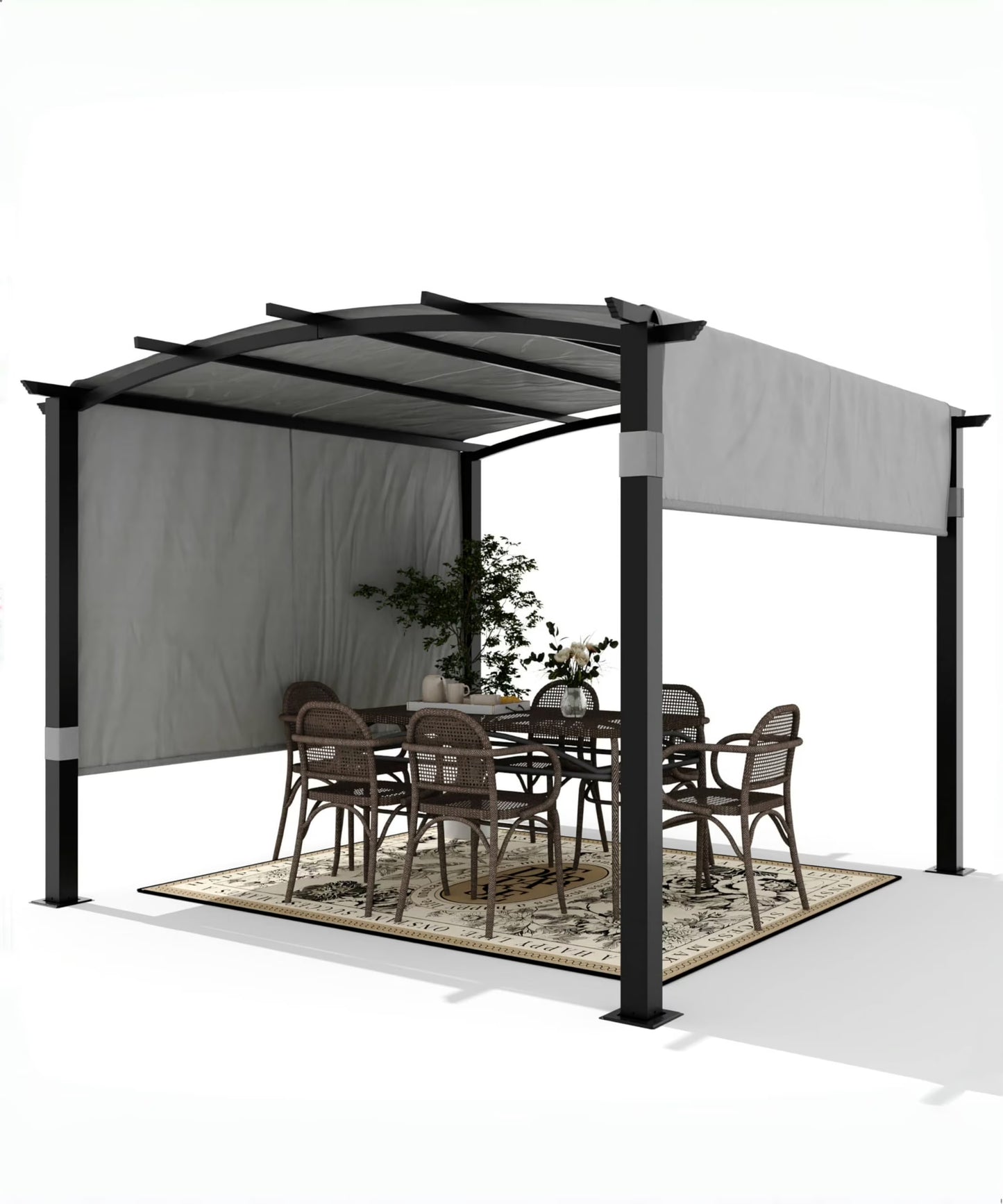Huisuilinss Outdoor Pergola,Arched Pergola,Aluminum Pergola With Retractable Canopy,Arched Patio Pergola,Metal Pergola Shade Shelter For Backyard Lawn Patios Gardens Grill Gazebo