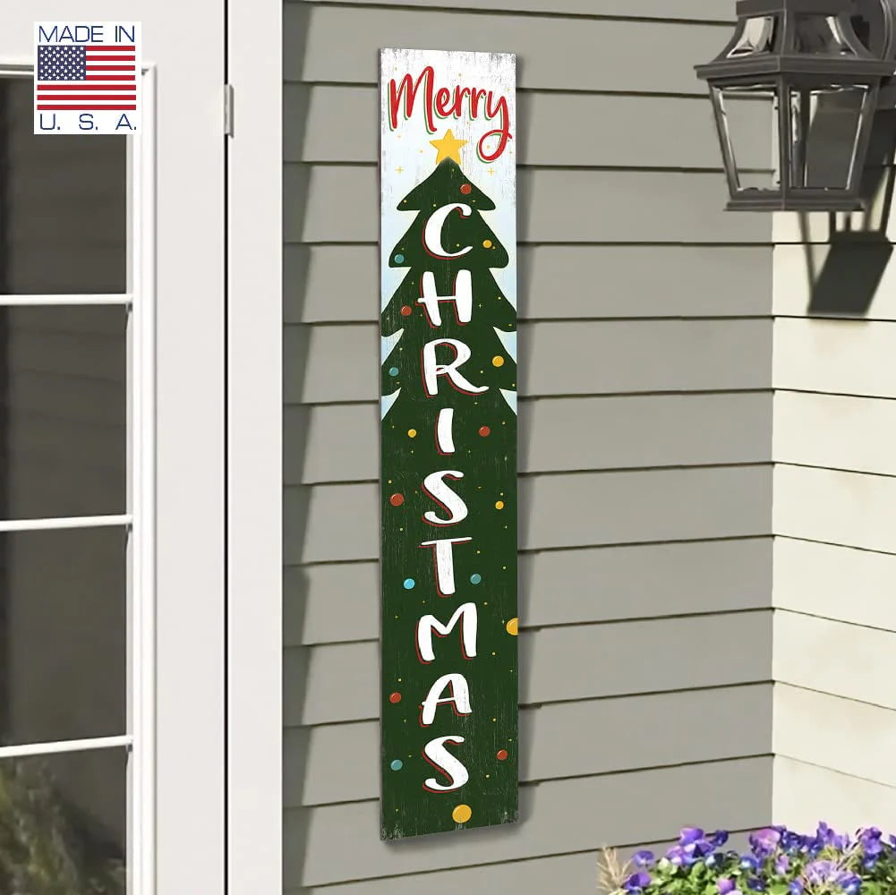 My Word! Merry Christmas Holiday Porch Board Welcome Sign and Porch Leaner for Front Porch, Yard, Deck, Patio, Wall - Indoor Outdoor Farmhouse Rustic Vertical Porch and Yard Decor 8"x46.5"