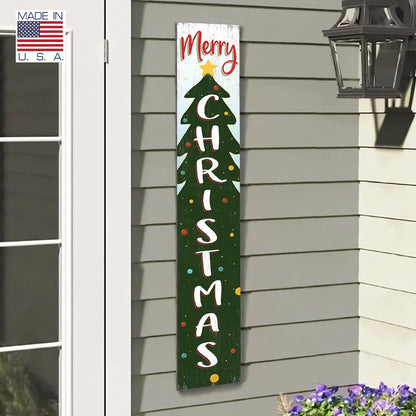 My Word! Merry Christmas Holiday Porch Board Welcome Sign and Porch Leaner for Front Porch, Yard, Deck, Patio, Wall - Indoor Outdoor Farmhouse Rustic Vertical Porch and Yard Decor 8"x46.5"