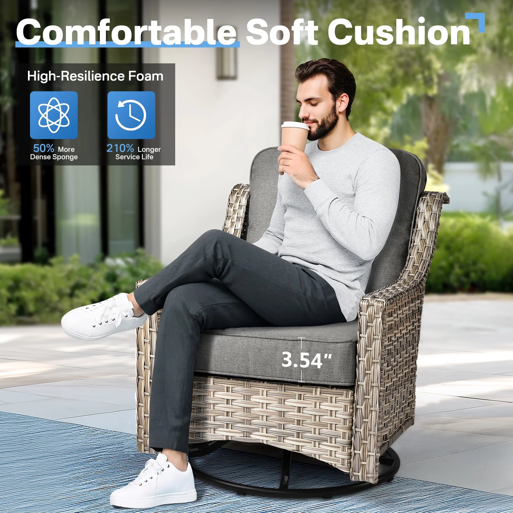 Vcatnet Outdoor Patio Furniture with Swivel Rockers 5 Pieces Sectional Sofa All Weather Wicker High-Back Conversation Set with Coffee Table, Dark Gray