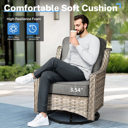 Vcatnet Outdoor Patio Furniture with Swivel Rockers 5 Pieces Sectional Sofa All Weather Wicker High-Back Conversation Set with Coffee Table, Dark Gray