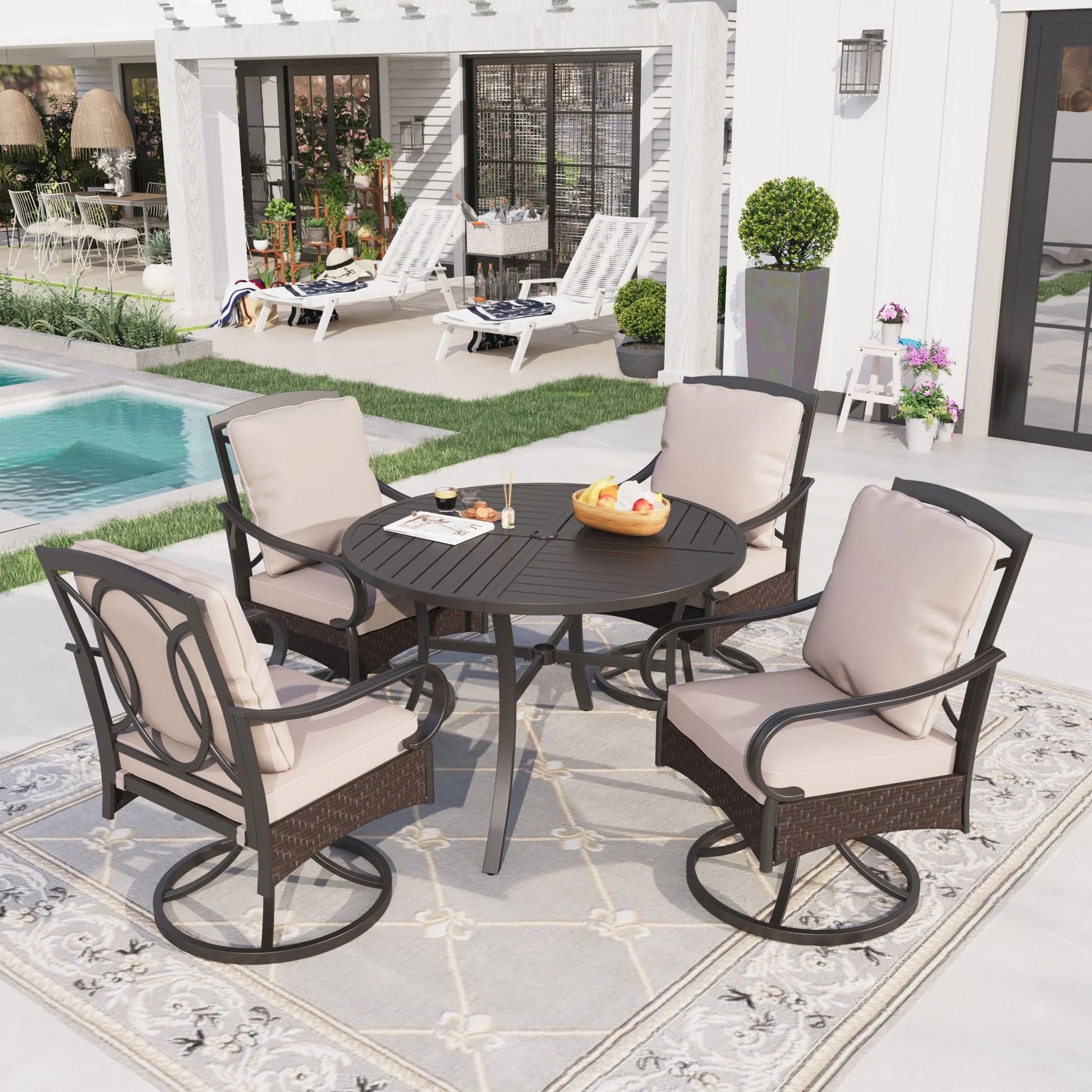 Sophia& William Patio Swivel Dining Chairs Set of 4 with Beige Cushions